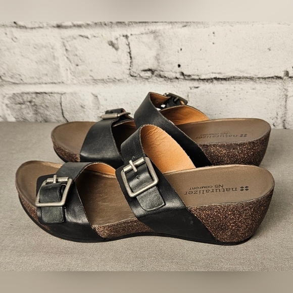 Naturalizer Black Cork Wedge Sandals - Picture 3 of 11